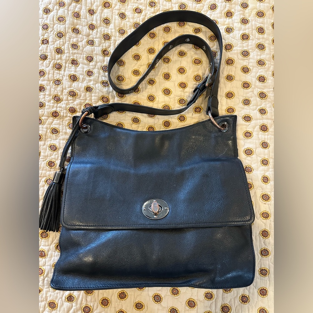 Rachel Roy Black Genuine Leather Accordian Crossbody Bag